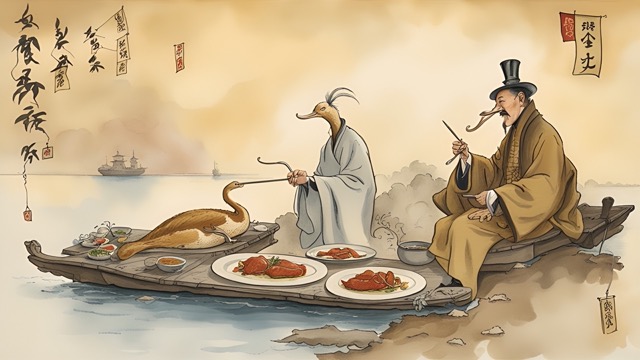 Illustration of Peking Duck and A Man Feasting