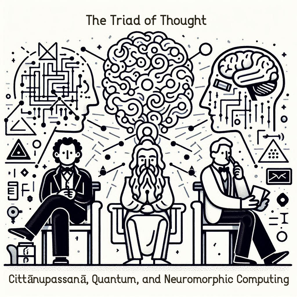 Illustration of triad of thoughts: cittanupassana, quantum and neuromorphic computing