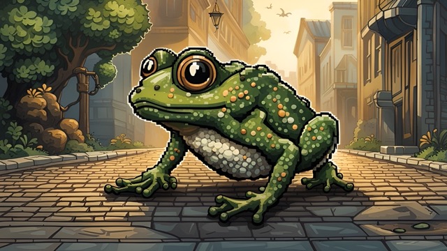 Pixel Art Illustration of Frog on Street